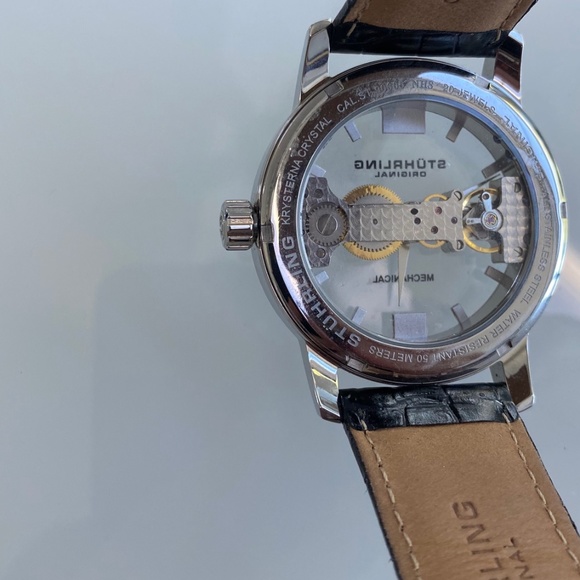 Stuhrling Men's Exposed Bridge Mechanical Skeleton Dial Blue Watch - Picture 4 of 5